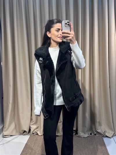 İçi Peluş Siyah Yelek	