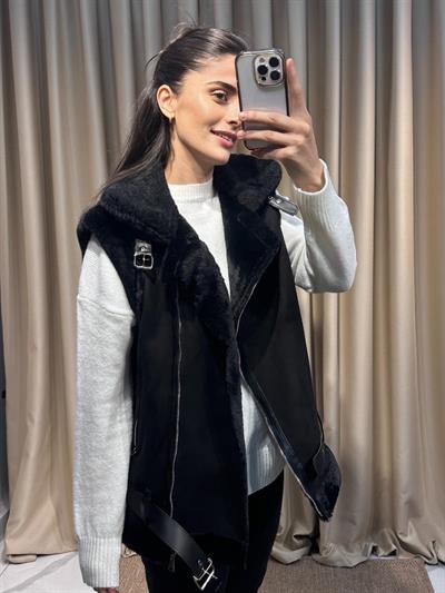 İçi Peluş Siyah Yelek	