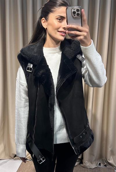 İçi Peluş Siyah Yelek	