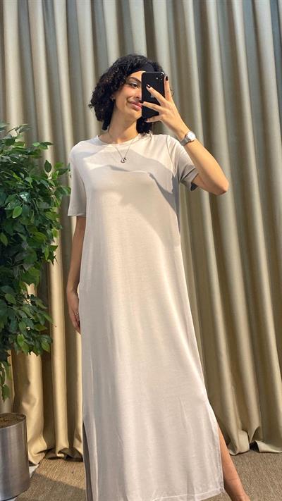 Yırtmaç Detay Vizon Penye Elbise 