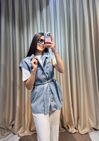 Zımba Detay Açık Kot Yelek