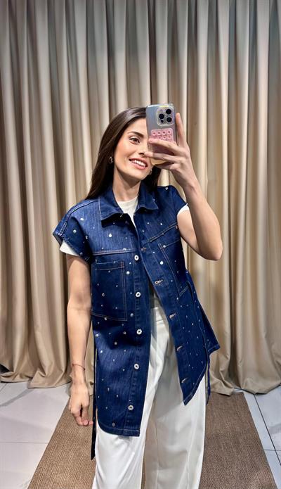 Zımba Detay Koyu Kot Yelek