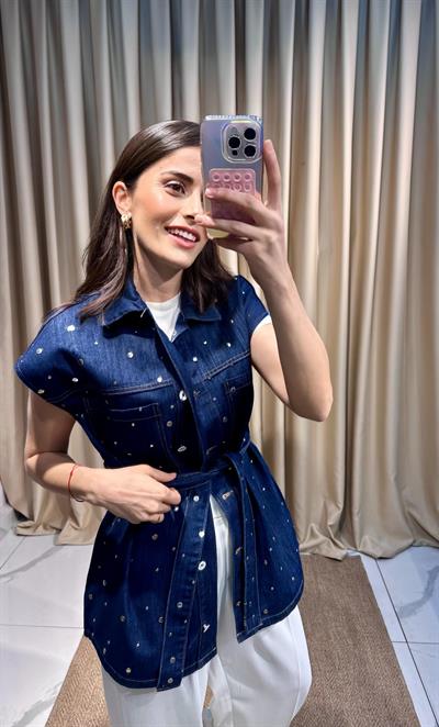 Zımba Detay Koyu Kot Yelek