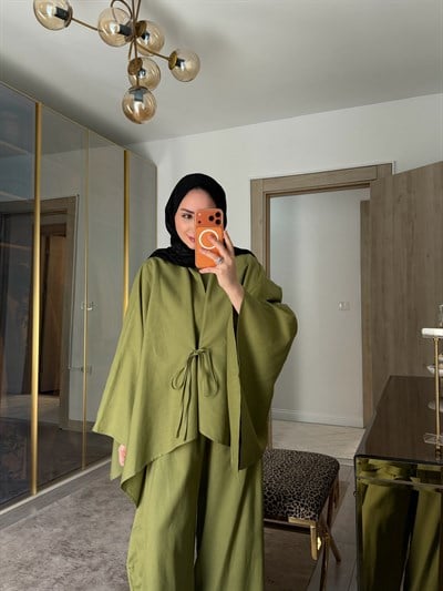 BURJ PELERİN KİMONO HAM KETEN TASARIM TAKIM