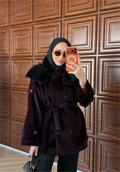 DELUXE LEOPAR DESENLİ KÜRKLÜ KAŞE BORDO