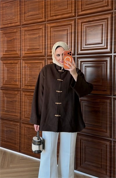 MOCHA GOLD METAL KOPÇA DETAYLI CEKET