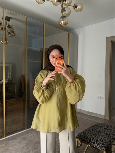 ZANA BALON KOL VUAL ŞIK TUNİK YEŞİL