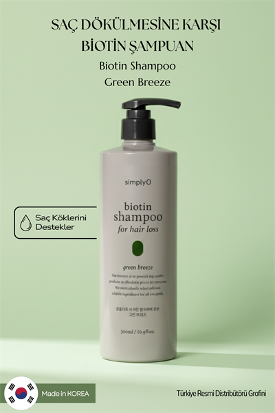 SimplyO Biotin Shampoo for Hair Loss Green Breeze 500ml | Saç Dökülmesine Karşı Vegan Çözüm