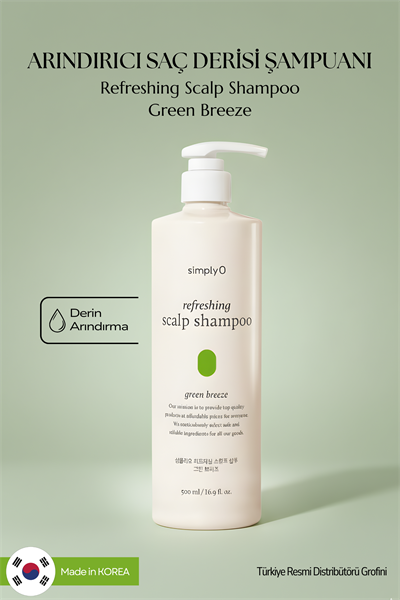 SimplyO Refreshing Scalp Shampoo Green Breeze 500ml | Canlandırıcı ve Nemlendirici Saç Derisi Şampuanı