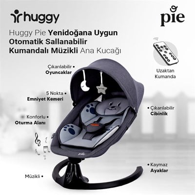 Huggy Pie Yenidoğandana Uygun Otomatik Sallanabilir Kumandalı Bluetooth Müzikli Ana Kucağı
