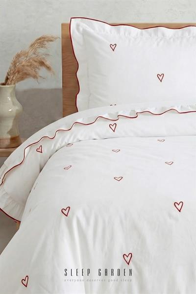 Sleep Garden Esen Nevresim Takımı %100 Pamuk Kalp Desenli KremSleep Garden
