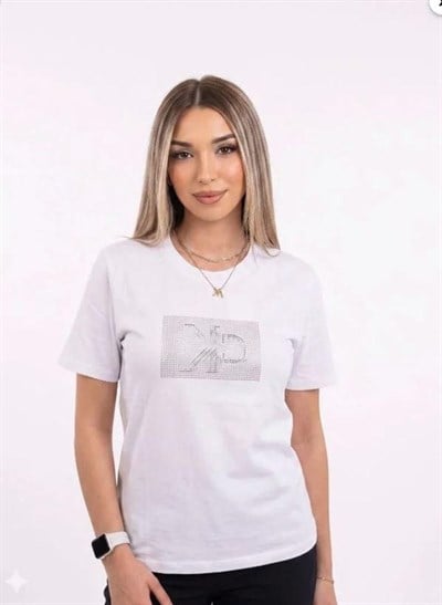 C  Kare Taş Oversize Tişört Beyaz