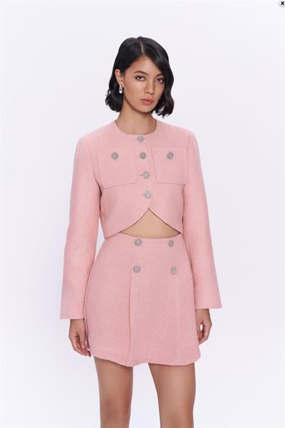 Düğme Detaylı Crop Ceket Pembe
