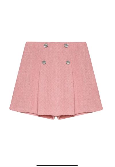 Dügme Detaylı Pembe Etek