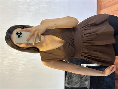 Eteği Valonlu Beli Kuşaklı Kruvaze Poplin Bluz kahverengi