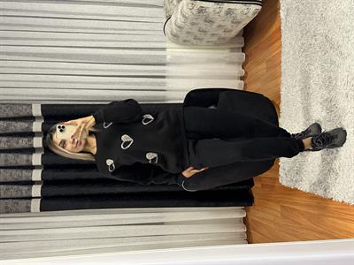Kalp Detay Taş İşleme Sweatshirt Siyah