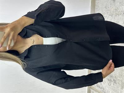 Keten Oversize Gömlek Siyah