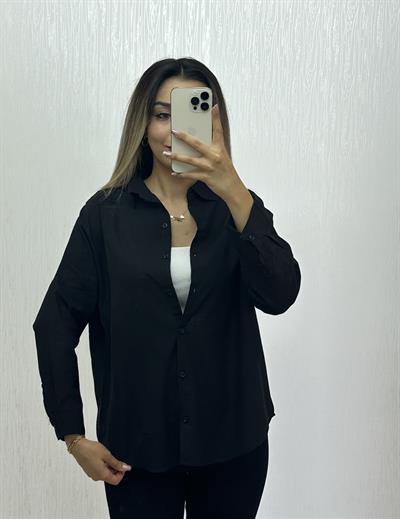 Keten Oversize Gömlek Siyah