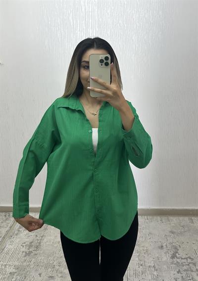 Keten Oversize Gömlek Yeşil