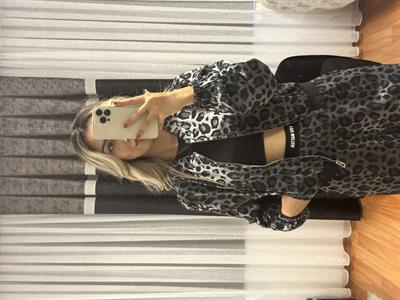 Leopar Desen Bomber Ceket Siyah