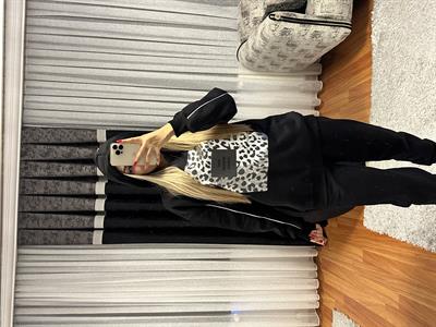 Leopar Detay Kapüşonlü Sweatshirt Siyah