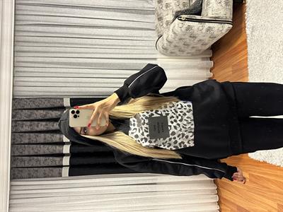 Leopar Detay Kapüşonlü Sweatshirt Siyah
