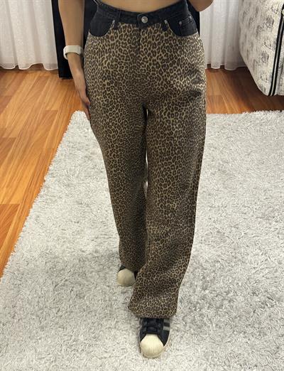 Matchli Leopar Desen Bol Paça Pantolon Bej