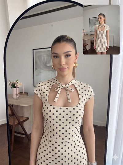 Puantiyeli Modal Kumaş elbise Bej 