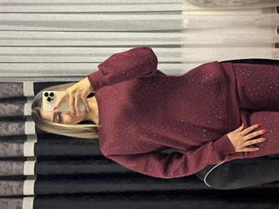 Serpme Taşlı Bordo Takım