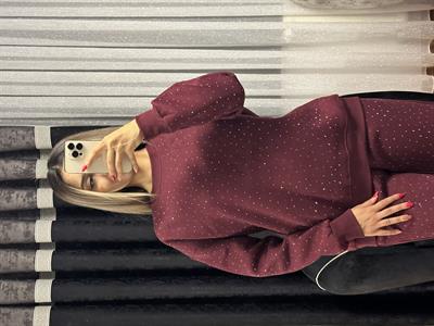 Serpme Taşlı Bordo Takım