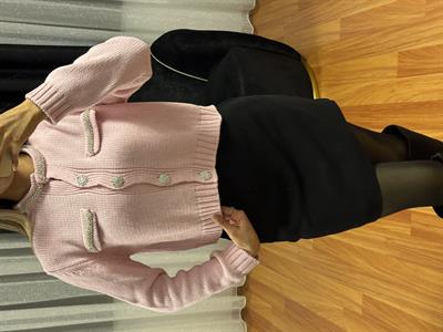 Taşlı Dügme Detay Uzun Kol Hırka Pembe