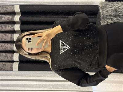 Muadil Taşlı Crop Sweatshirt Siyah