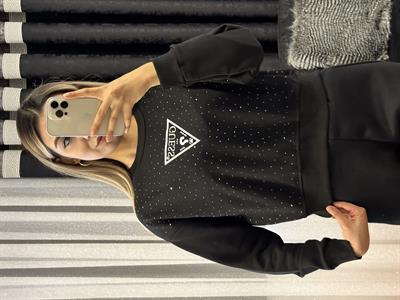 Muadil Taşlı Crop Sweatshirt Siyah