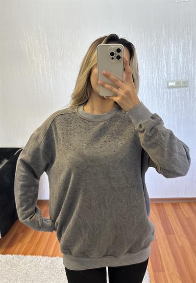 Yıkama Detay Taşlı Gri Sweet