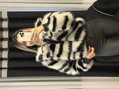 Zebra Desen Fermuarlı Kürk