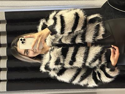 Zebra Desen Fermuarlı Kürk