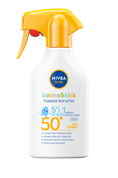 NIVEA SUN -  Güneş Koruyucu Seri - Nivea5 i 1 Arada Bebek ve Çocuklar İçin Hassas & Ekstra Suya Dayanıklı Güneş Spreyi - Yüksek uVa /uVb Filtresi - Güneş Koruma Faktörü - SPF 50+; 270 ML