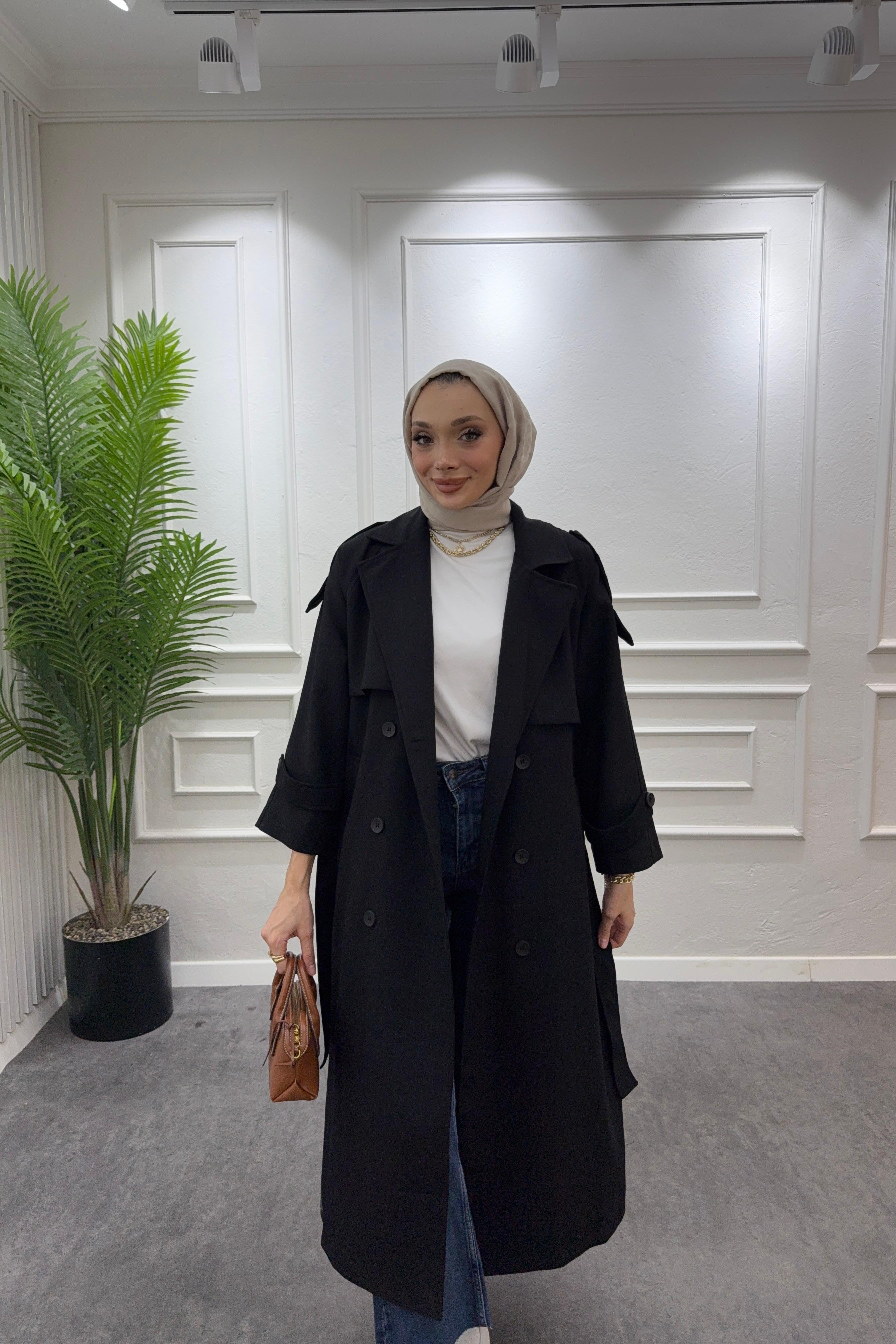 Premium Oversize Trençkot-Siyah