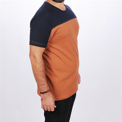 Formteks 0 Yaka Robalı Tişört Kahve Lacivert