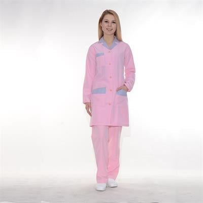 Formteks Bayan Temizlik Önlük Pembe Çizgi Garnili