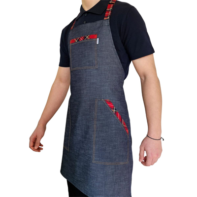 Formteks Boydan Askılı Tokalı Önlük Denim Ekose