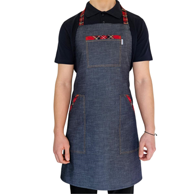 Formteks Boydan Askılı Tokalı Önlük Denim Ekose