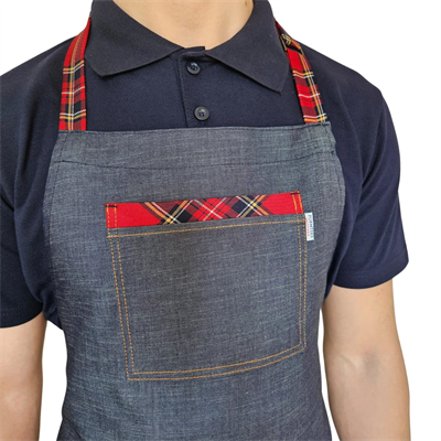 Formteks Boydan Askılı Tokalı Önlük Denim Ekose