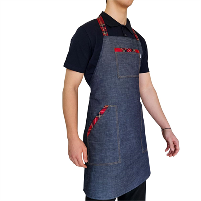 Formteks Boydan Askılı Tokalı Önlük Denim Ekose