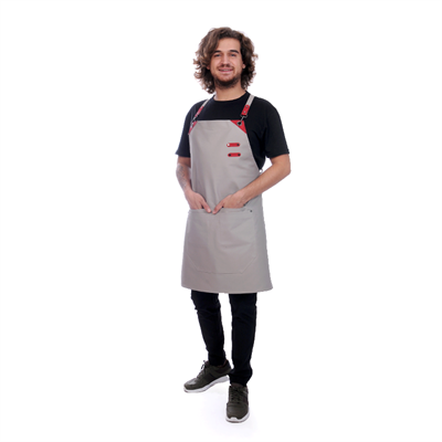 Formteks Deri Takviyeli Boydan Önlük Bej-Kırmızı Derili