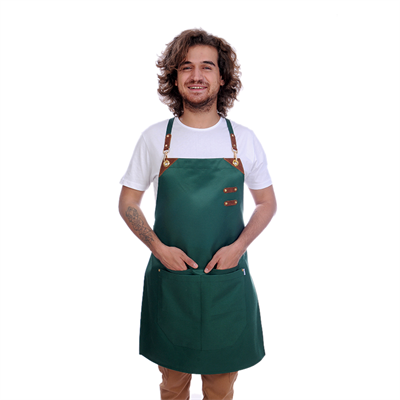 Formteks Deri Takviyeli Boydan Önlük Yeşil-Kahve Derili