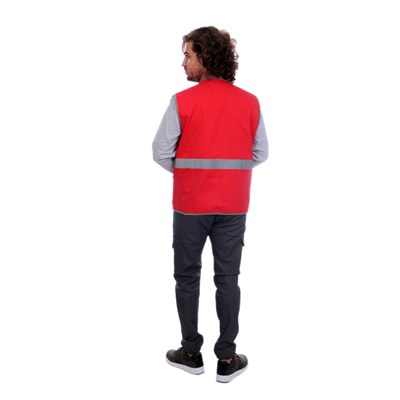 Formteks İşçi Çok Cepli Reflektörlü  Alet Yeleği Kırmızı / Gri
