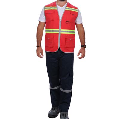 Formteks İşçi Çok Cepli Reflektörlü  Alet Yeleği Kırmızı / Yeşil