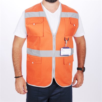 Formteks İşçi Çok Cepli Reflektörlü  Alet Yeleği  Turuncu