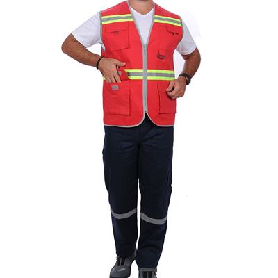 Formteks İşçi Çok Cepli Reflektörlü  Alet Yeleği Kırmızı / Yeşil